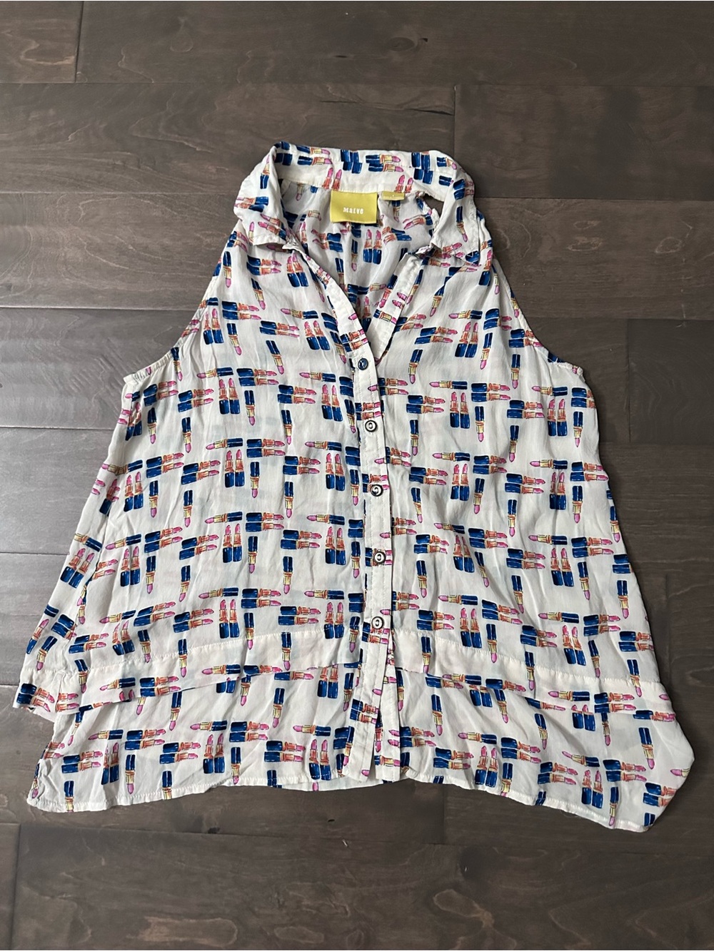 Maeve Anthropologie Lipstick Print Collared Sleeveless Top Size 4